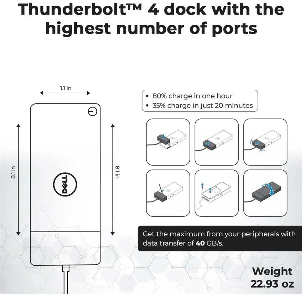 Dell WD22TB4 Thunderbolt 4 Dock Bundle